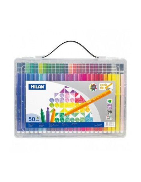 MILAN ROTULADORES PUNTA CÓNICA COLORES SURTIDOS EN ESTUCHE RÍGIDO DE 50