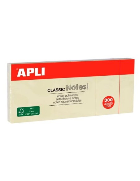 APLI NOTAS ADHESIVAS CLASICAS 40X50MM AMARILLAS 3 BLOCS DE 100H -12U- 10977 - Paquete 36 unidades