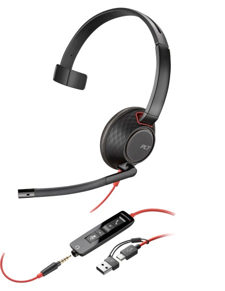 Auriculares Blackwire 5210 monaural USB-C + conector de 3,5 mm + adaptador USB-C/A (paquete)