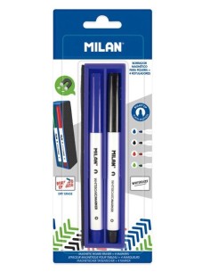 MILAN BORRADOR MAGNÉTICO PARA PIZARRA BLANCA + 4 ROTULADORES BLISTER COLORES