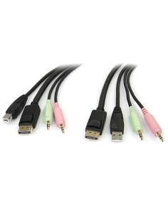 Cable Conmutador KVM USB DisplayPort 4 en 1 c/ Audio y Micrófono - 6 pies