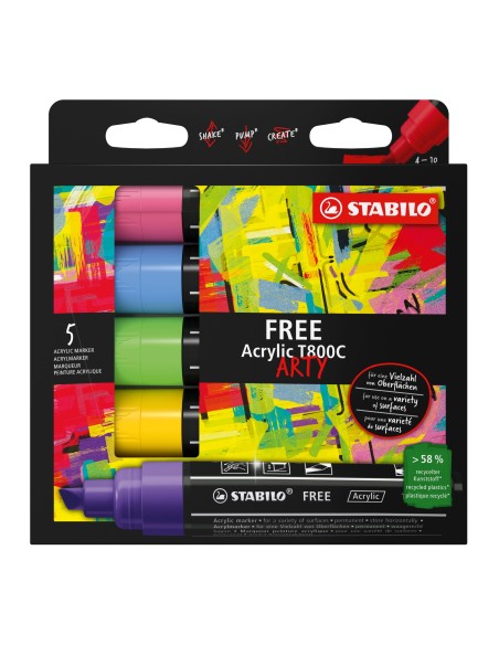 FREE Acrylic T800C Set 1 marcador 5 pieza(s) Punta de cincel Verde claro, Azul metálico, Rosa, Violeta, Amarillo