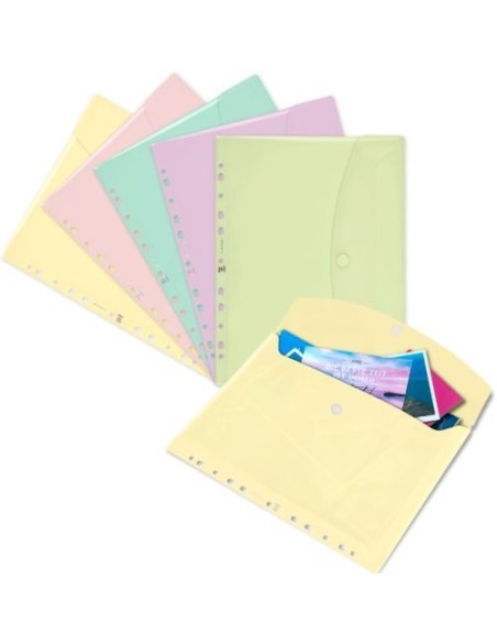 Paq 15 carpeta sobre a4 multitaldro cierre broche colores pastel surtidos