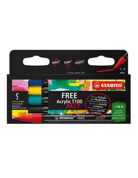 FREE Acrylic marcador 5 pieza(s) Negro, Azul, Carmín, Turquesa, Amarillo