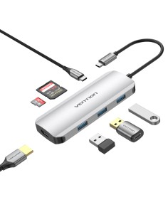 Docking USB Tipo-C TOJHB/ 1xHDMI/ 3xUSB/ 1xUSB Tipo-C/ 1xLector tarjetas/ Gris