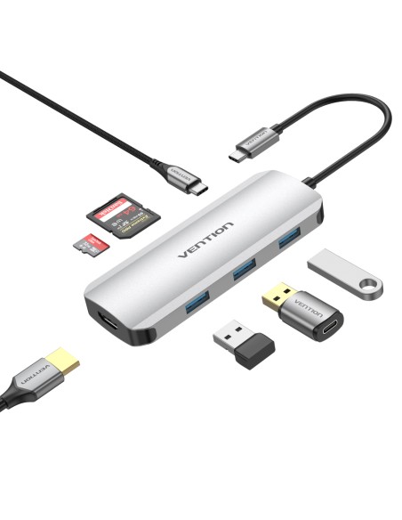 Docking USB Tipo-C TOJHB/ 1xHDMI/ 3xUSB/ 1xUSB Tipo-C/ 1xLector tarjetas/ Gris