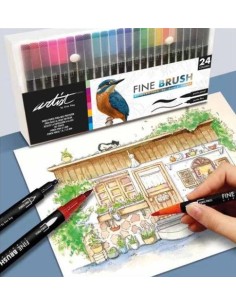Estuche 24 rotuladores fine brush doble punta colores surtidos