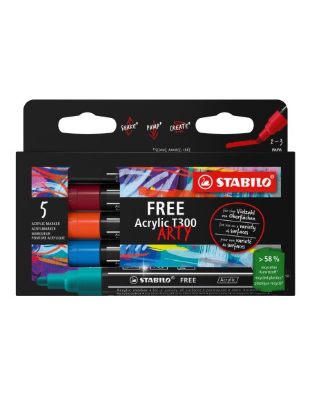 FREE Acrylic marcador 5 pieza(s) Punta redonda Negro, Azul, Púrpura, Turquesa