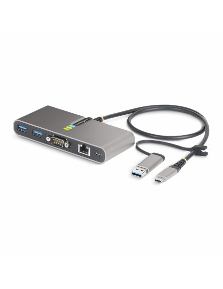 Hub Ladrón USB-C de 2 Puertos USB-A de 5Gbps con Red RJ45 Ethernet Gigabit y Puerto Serie DB9 RS232 FTDI - Concentrador USB - En