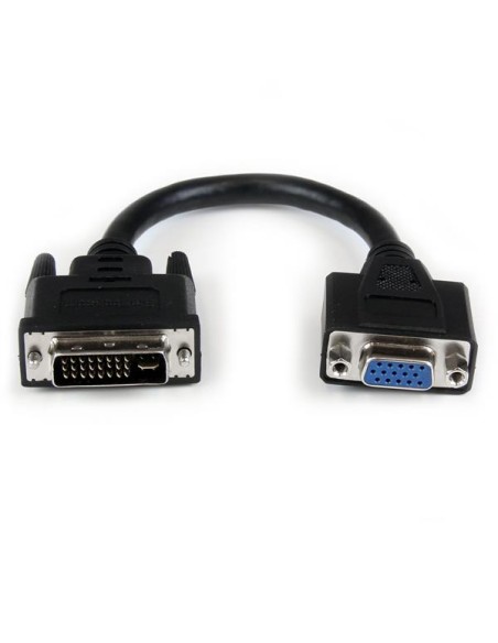 Adaptador Conversor de 20cm DVI-I a VGA - DVI-I Macho - HD15 Hembra - Cable Convertidor Negro