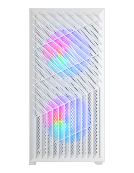 MC- VORTEX, Caja Gaming MicroATX, Frontal Mesh Geométrico, Ventana Lateral Cristal Templado, 3x Ventiladores FRGB Rainbow 120mm,