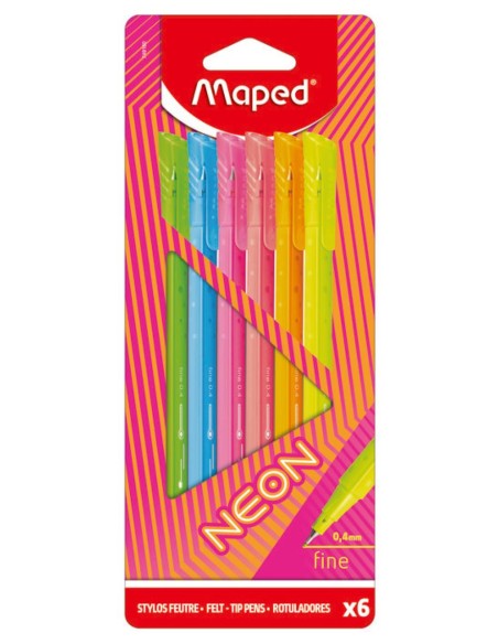 Estuche 6 rotuladores graph peps neon punta fina 04mm