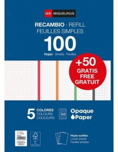 RECAMBIO NOTEBOOK5 A4 10050 90G CUAD 5X5 COLORES INTENSOS