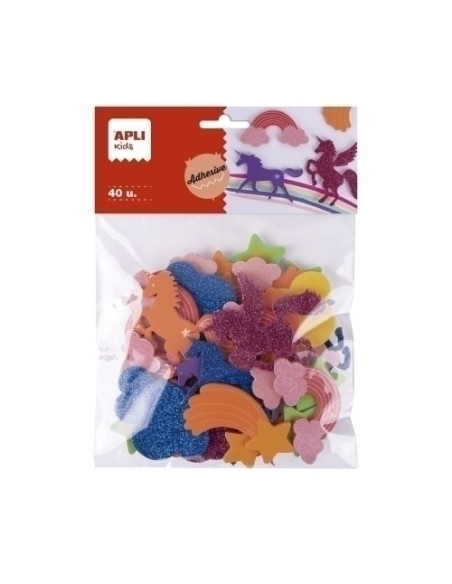 APLI FORMAS DE GOMA EVA ADHESIVA DISEÑO UNICORNIOS BOLSA DE 40 C/SURTIDOS +4 AÑOS 19371 - Pack de 5 unidades
