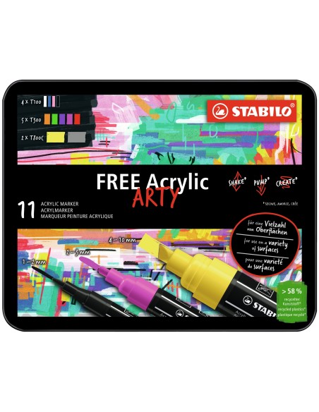 FREE Acrylic marcador 11 pieza(s) Negro, Azul, Carmín, Gris Oscuro, Verde, Lila, Naranja, Rosa, Violeta, Blanco, Amarillo