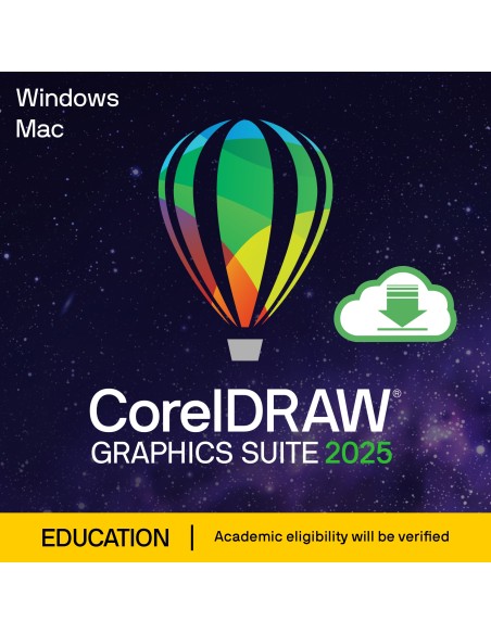 CorelDRAW GS 2025 Educación (EDU) 1 licencia(s) Electronic License Delivery (ELD) Checo, Alemán, Holandés, Inglés, Español, Fran