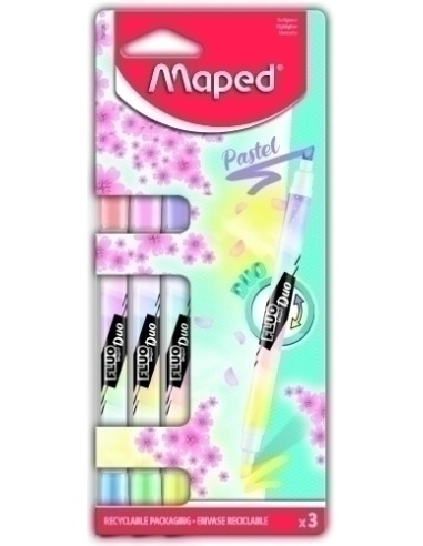ROTUL. FLUOR MAPED DUO PASTEL B/3 - Pack de 12 unidades