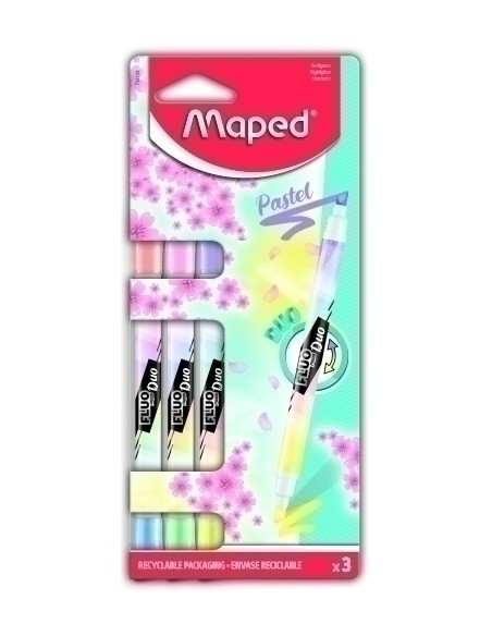ROTUL. FLUOR MAPED DUO PASTEL B/3 - Pack de 12 unidades