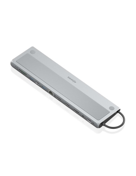 USB-C Dock 12 en 1, USB-C a 2xHDMI, 1xDisplayPort, 1xRJ45, 3xUSB-A, 1xUSB-C, 1xUSB-C PD, 1xSD, 1xMicro SD, 1xAudio, Gris, 30cm