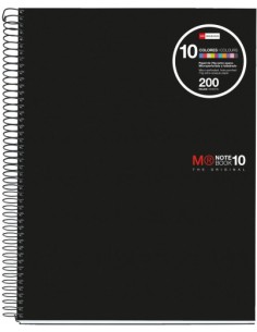 CUADERNO ESPIRAL NB-10 A4 200 HOJAS 5X5MM POLIPROPILENO NEGRO MIQUELRIUS 47009 Pack 5 Unid