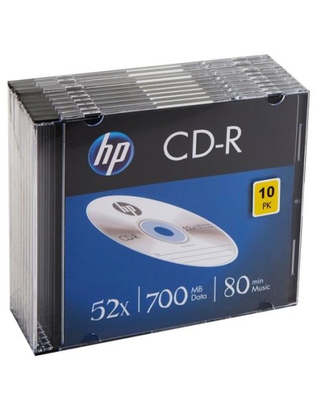HP CD-R , 700MB, 52X, PACK 10 UNIDADES SLIM CASE