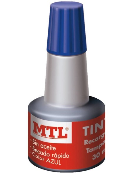 BOTELLA DE TINTA 30ML AZUL RECARGA ENTINTADO DE TAMPON MTL