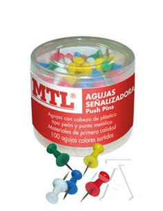 BOTE 100 SENALIZADOR PUSH PINS COLORES 7X22MM MTL