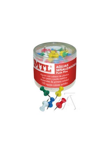BOTE 100 SENALIZADOR PUSH PINS COLORES 7X22MM MTL