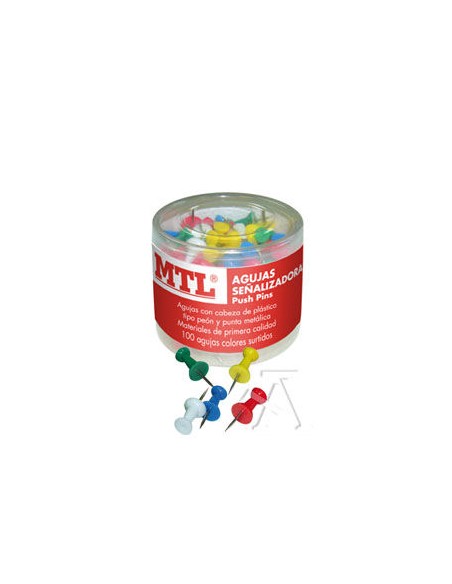 BOTE 100 SENALIZADOR PUSH PINS COLORES 7X22MM MTL