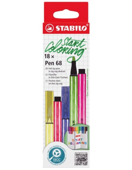 Estuche zig zag 18 colores surtidos stabilo pen 68 punta media
