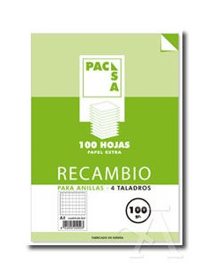 RECAMBIO A4 100H 4 TALADROS 100G CUAD4X4 C M PACSA