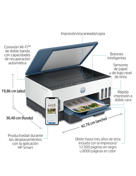 Smart Tank Impresora multifunción 7006, Color, Impresora para Impresión, escaneado, copia, Wi-Fi, Escanear a PDF