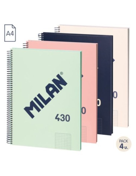 Paq 4 cuaderno espiral a4 80h 95g cuad5x5 microperforado colores surtidos Paq 4 cuaderno espiral a4 80h 95g cuad5x5 microperforado colores surtidos