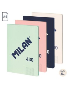 Paq 4 libreta encolada a4 48h 95g cuad5x5 microperforada colores surtidos