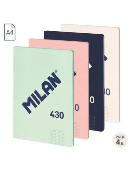 Paq 4 libreta encolada a4 48h 95g cuad5x5 microperforada colores surtidos