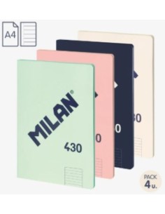 Paq 4 libreta encolada a4 48h 95g 1horizontal microperforada colores surtidos