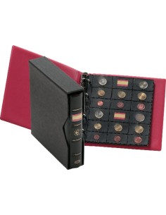 FUNDA para ALBUM de MONEDAS PARDO con ALMA OPACA NEGRA especial EUROS 16 aloj. + 2 band.
