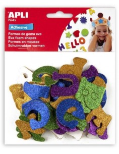 Bolsa 50 alfabeto goma eva purpurina adhesivas surtidas