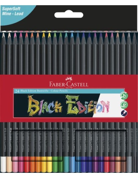 Estuche 24 lapices de colores triangulares black edition