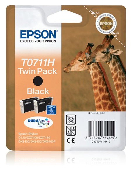 Giraffe Doble juego de cartuchos Negro T0711H Tintas DURABrite Ultra