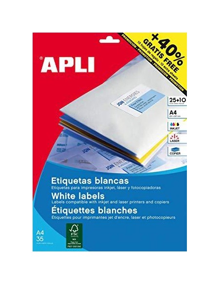 APLI ETIQUETAS BLANCO PARA INKJET, LÁSER Y FOTOCOPIADORAS / 30MM / CIRCULOS - 25 HOJAS-