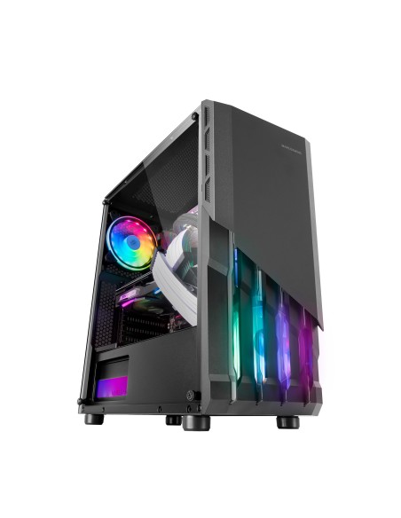 MC-X2, Caja PC Gaming ATX, Frontal Acero FRGB, 2 Ventiladores 12cm FRGB, Ventana Lateral Completa, Negro