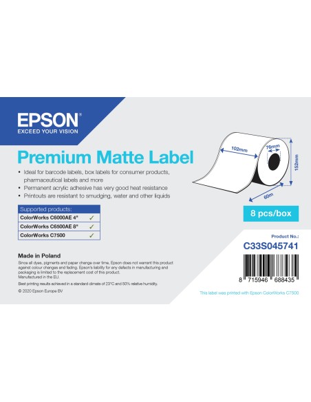 Premium Matte Label - Continuous Roll: 102mm x 60m
