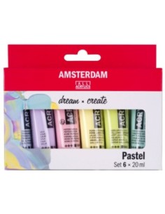 Estuche 6 botes acrilico amsterdam 20ml colores pastel