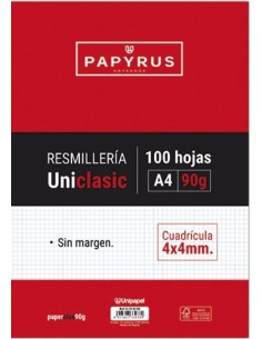 Paquete a4 100h 90g cuadricula 4x4 sin margen papyrus uniclasic