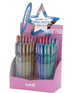 UNIBALL EXPOSITOR ROLLERBALL SIGNO NOBLE METAL UM-120NM/4D AZUL-ROJO-VERDE-ROSA-VIOLETA-PLATA-ORO-BRONCE -48U-
