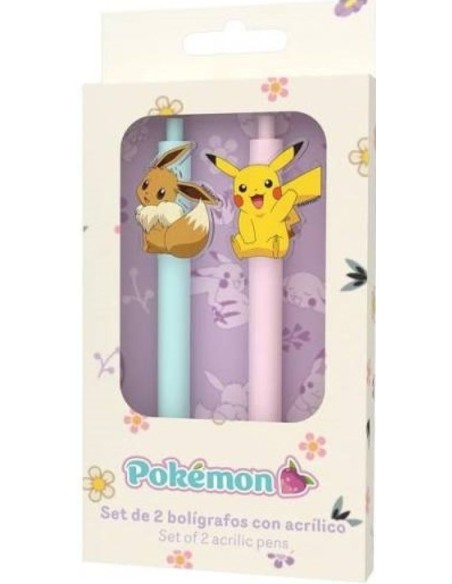 SET DE DOS BOLIGRAFOS CON CLIP DECORATIVO POKEMON