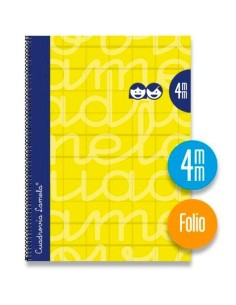 LAMELA CUADERNO ESPIRAL 80 HOJAS FOLIO CUADRÍCULA 4X4 CON MARGEN AMARILLO -PAQUETE 5U-