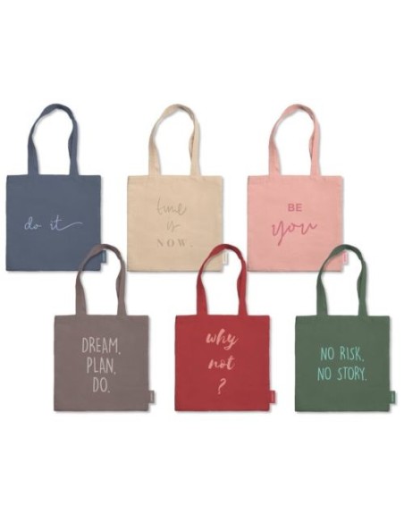 EXP 6 BOLSAS CON ASA BE YOU ALGODON 34X43CM COL SURTIDOS