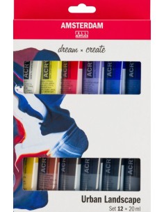 ESTUCHE 12 BOTES ACRILICO AMSTERDAM 120ML COLORES PRIMARIOS
